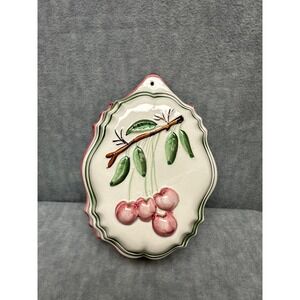 Vintage Ceramic Cherry Jelly Mold Wall Hanging Pink Green Cream Farmhouse Decor